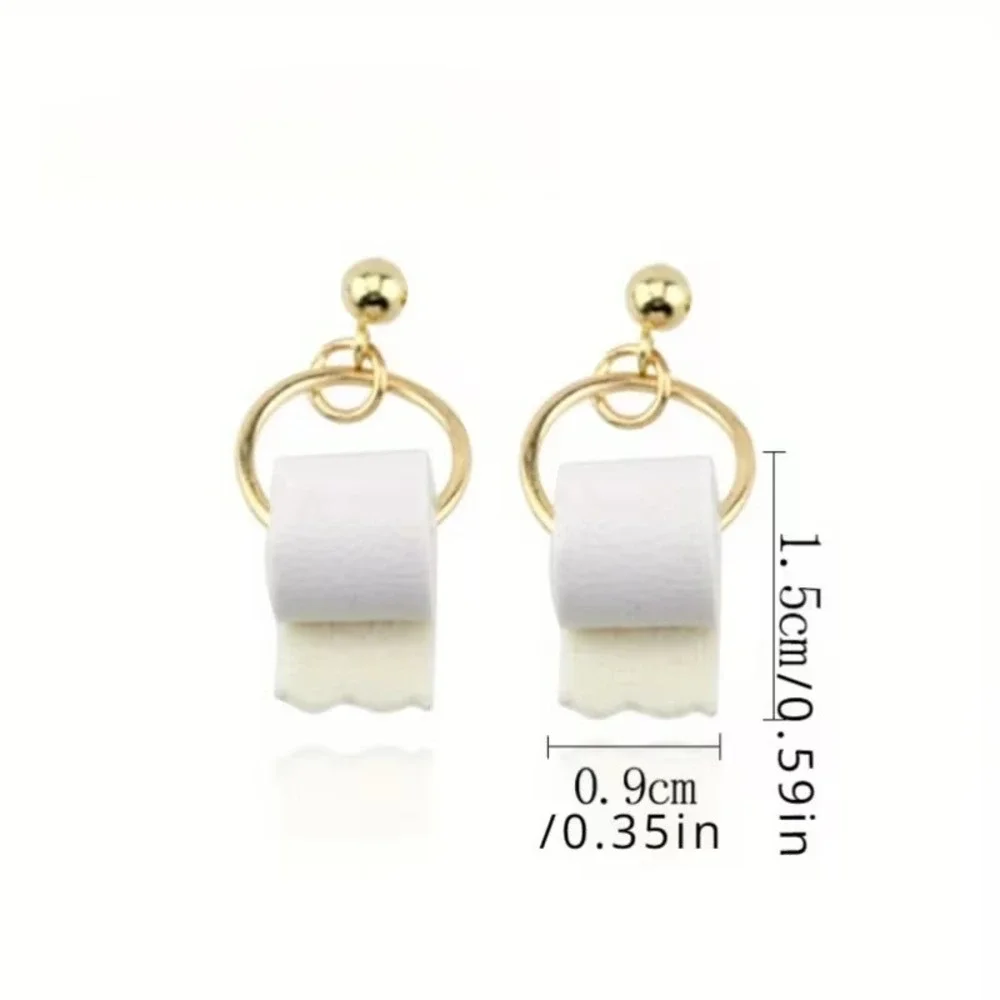 Funny Toilet Paper Roll Dangle Earrings Gold Tone Novelty‎ Gag Gift Jewelry